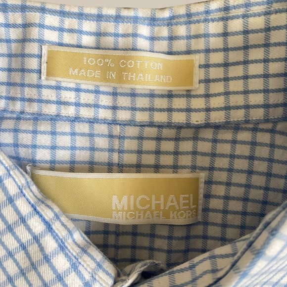 Michael Kors Blue Grid Plaid Button Front Shirt - Picture 3 of 5